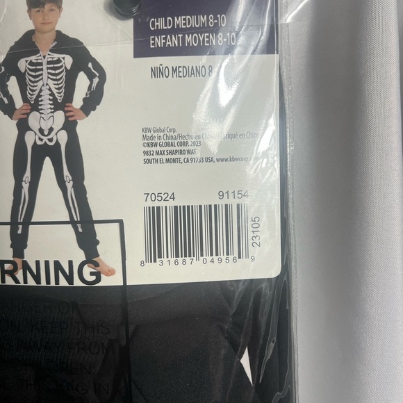 Hooded Skeleton Bodysuit Halloween Costume Unisex Kids Size M 8-10 NWT - Picture 4 of 4